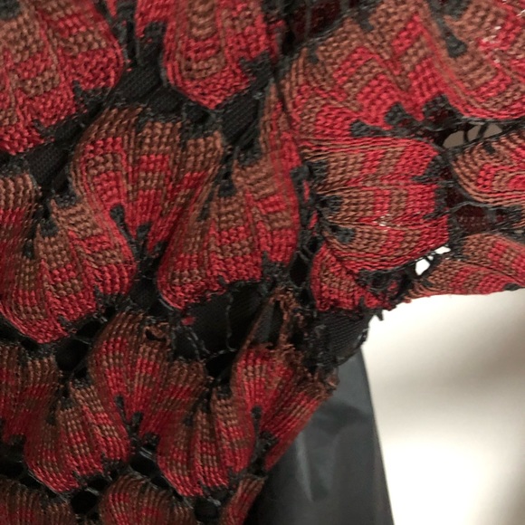 Deep Red Bonded Lace Maje Dress with Neoprene Skirt - Picture 6 of 7